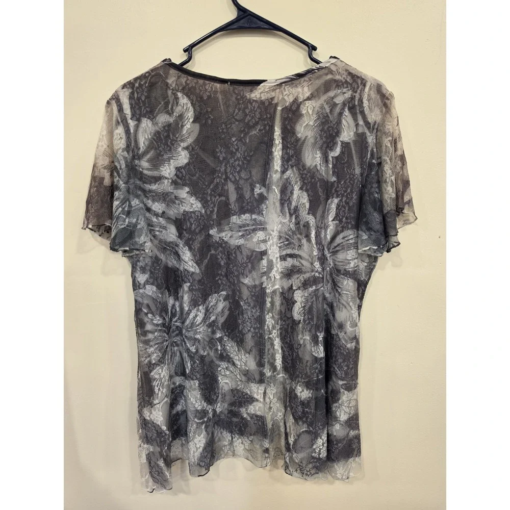 Vintage Floral Mesh Top Womens Large Sheer Layered Rhinestone Fairy Romantic - Picture 3 of 3